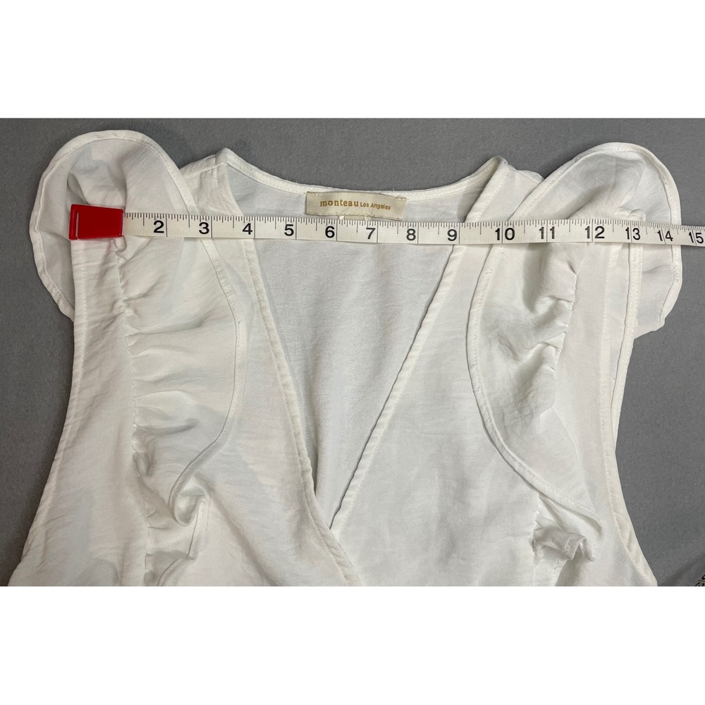 Monteau Los Angeles White Ruffle Wrap Top Sleeveless Smocked Back Womens M - Picture 6 of 9